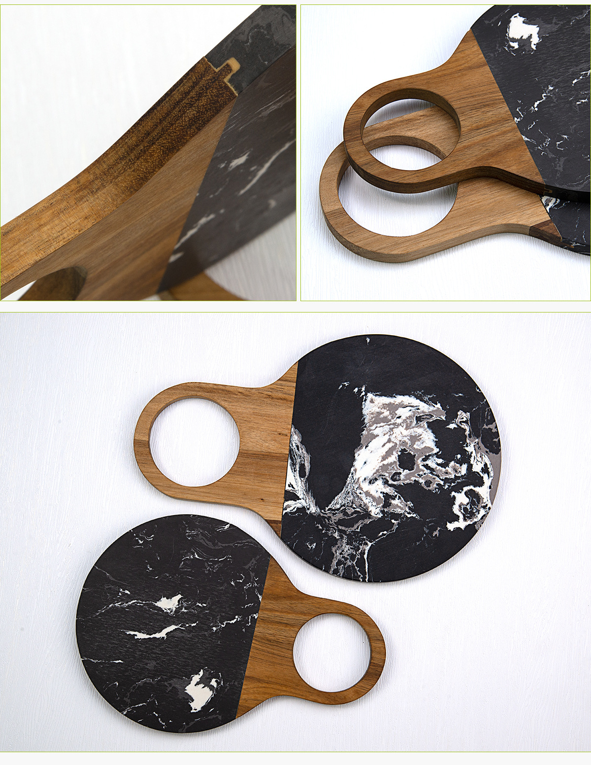 Round Acacia Wood & Marble Cheese Board – Modern Paddle Serving Tray (2 Sizes)